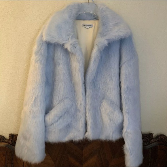 LANDLORD BABY BLUE FAUX FUR JACKET COAT L OVERSIZED FITS XXL - Picture 8 of 8